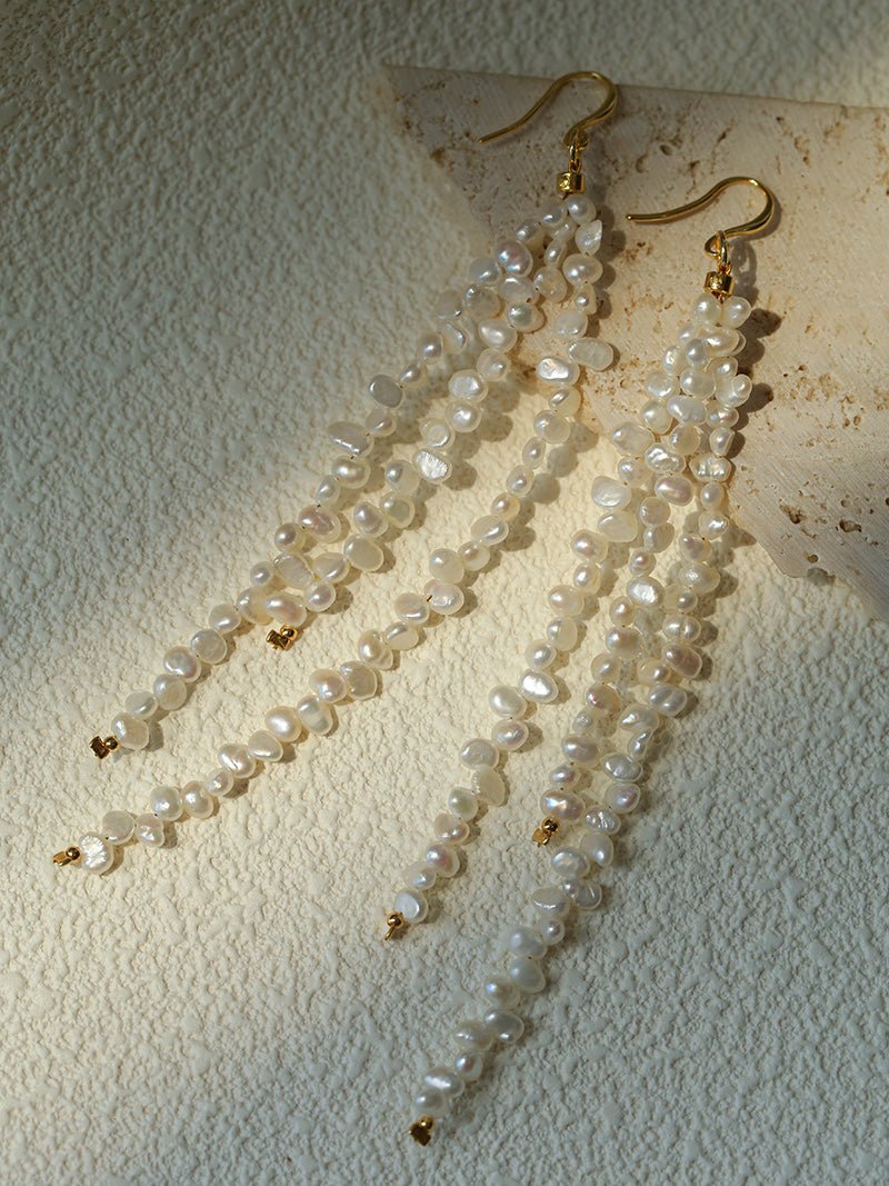 Extra - Long Irregular Pearl Drop Earrings – Ocean - Inspired Elegance - floysun