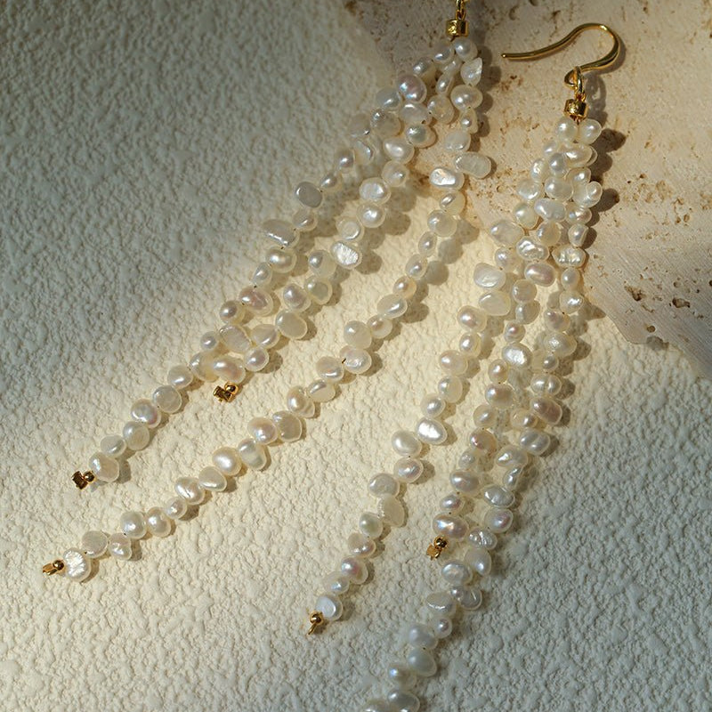 Extra - Long Irregular Pearl Drop Earrings – Ocean - Inspired Elegance - floysun
