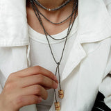 Extra - Long Mini Gemstone Bead Necklace with Lucky Charm Beads –Gold Ore - floysun