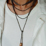 Extra - Long Mini Gemstone Bead Necklace with Lucky Charm Beads –Gold Ore - floysun