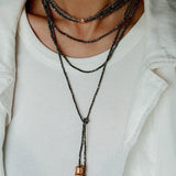 Extra - Long Mini Gemstone Bead Necklace with Lucky Charm Beads –Gold Ore - floysun