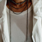 Extra - Long Mini Gemstone Bead Necklace with Lucky Charm Beads –Gold Ore - floysun