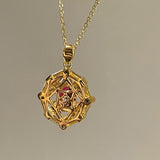 Luxury Eight-Pointed Star Synthetic Ruby Halo Pendant Necklace