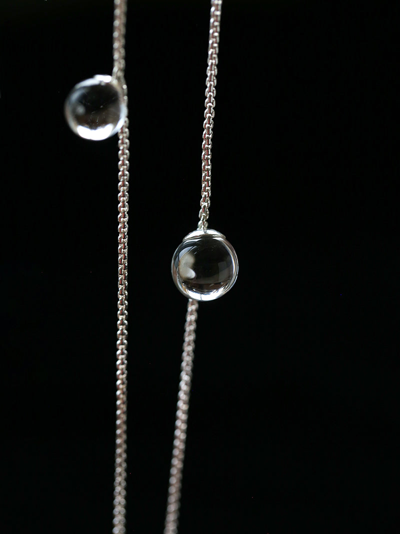 Clear Bubble Glass Cluster Long Necklace - side view | Floysun