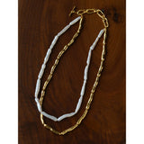 Double-Layer Baroque Stick Pearl Hammered Gold Necklace