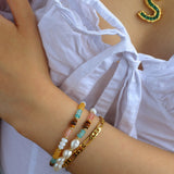 Colorful Natural Stone  Pearl Stacked Beads Bracelet