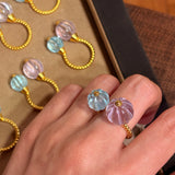 Amethyst and Blue Topaz Pumpkin Bead Twisted Open Ring