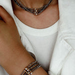 Faceted Gold Ore & Sparkling Stone Multi - Layer Necklace Choker with Pearls - floysun