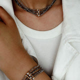 Faceted Gold Ore & Sparkling Stone Multi - Layer Necklace Choker with Pearls - floysun