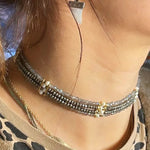 Faceted Gold Ore & Sparkling Stone Multi - Layer Necklace Choker with Pearls - floysun
