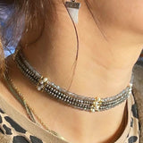 Faceted Gold Ore & Sparkling Stone Multi - Layer Necklace Choker with Pearls - floysun