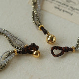 Faceted Gold Ore & Sparkling Stone Multi - Layer Necklace Choker with Pearls - floysun