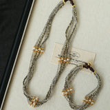 Faceted Gold Ore & Sparkling Stone Multi - Layer Necklace Choker with Pearls - floysun