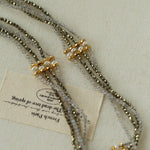 Faceted Gold Ore & Sparkling Stone Multi - Layer Necklace Choker with Pearls - floysun