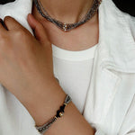 Faceted Gold Ore & Sparkling Stone Multi - Layer Necklace Choker with Pearls - floysun