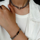 Faceted Gold Ore & Sparkling Stone Multi - Layer Necklace Choker with Pearls - floysun