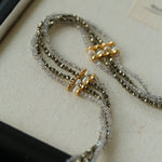 Faceted Gold Ore & Sparkling Stone Multi - Layer Necklace Choker with Pearls - floysun