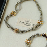 Faceted Gold Ore & Sparkling Stone Multi - Layer Necklace Choker with Pearls - floysun