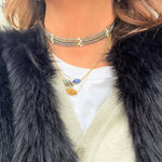 Faceted Gold Ore & Sparkling Stone Multi - Layer Necklace Choker with Pearls - floysun