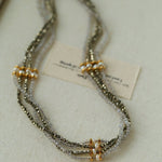 Faceted Gold Ore & Sparkling Stone Multi - Layer Necklace Choker with Pearls - floysun