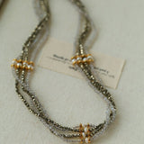 Faceted Gold Ore & Sparkling Stone Multi - Layer Necklace Choker with Pearls - floysun