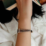Faceted Golden Ore & Sparkling Stone Multi - Layer Bracelet with Pearls - floysun