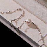 Fairy Link Necklace with 10 - 11mm Natural Freshwater Pearls — Platinum - Plated 925 Silver - floysun