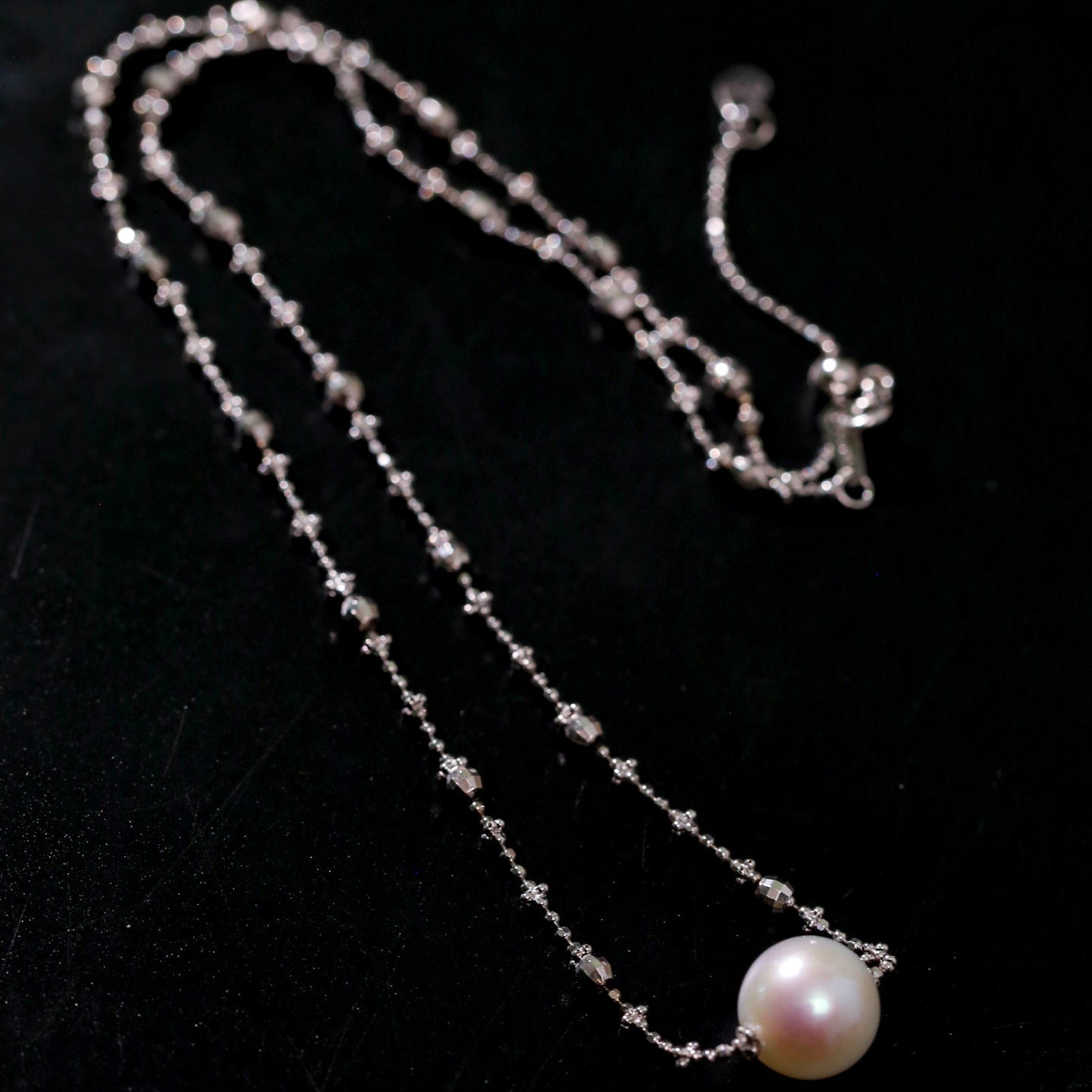 Fairy Link Necklace with 10 - 11mm Natural Freshwater Pearls — Platinum - Plated 925 Silver - floysun