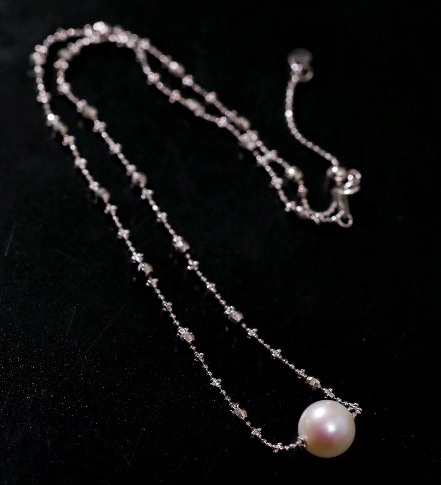 Fairy Link Necklace with 10 - 11mm Natural Freshwater Pearls — Platinum - Plated 925 Silver - floysun