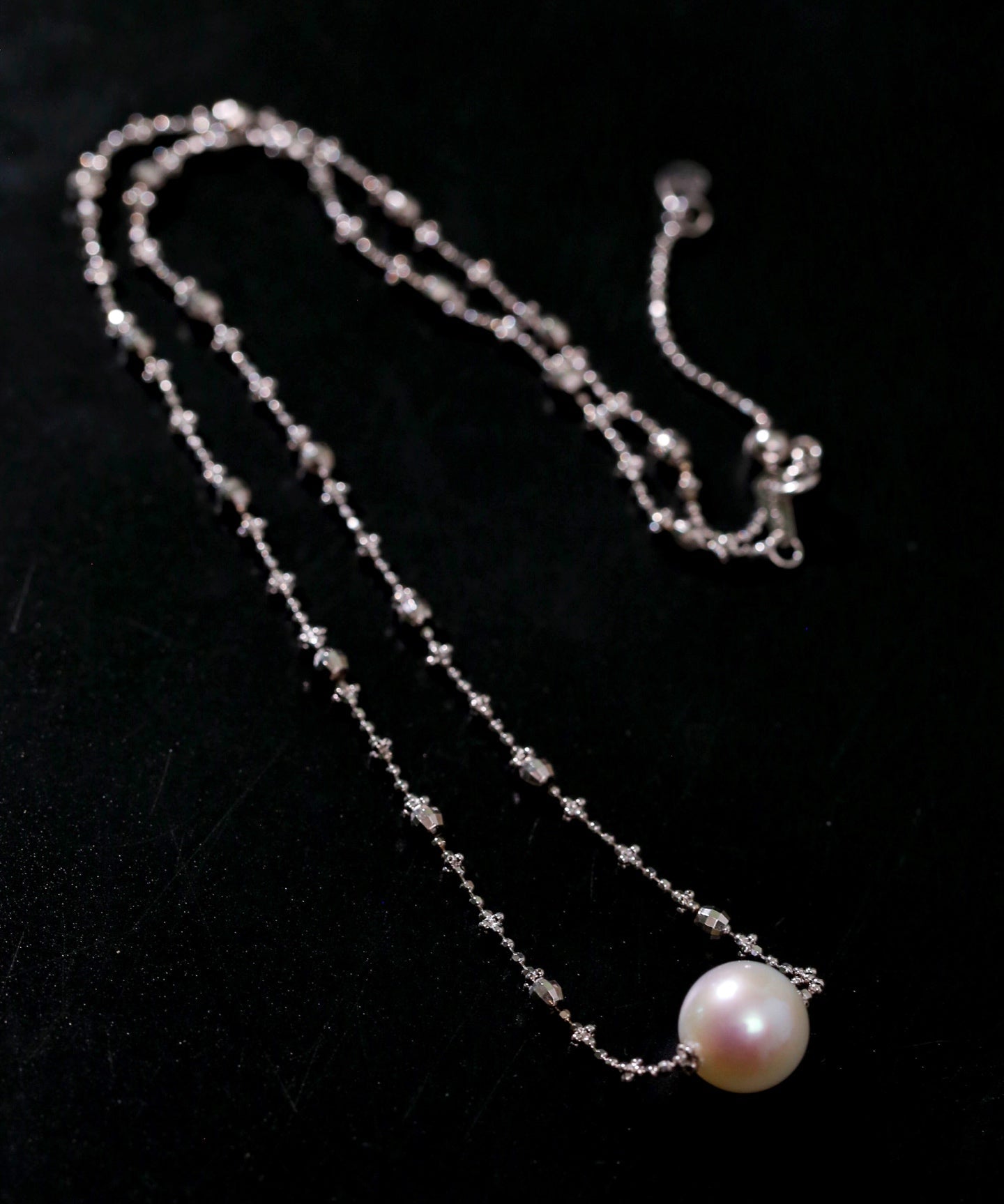 Fairy Link Necklace with 10 - 11mm Natural Freshwater Pearls — Platinum - Plated 925 Silver - floysun
