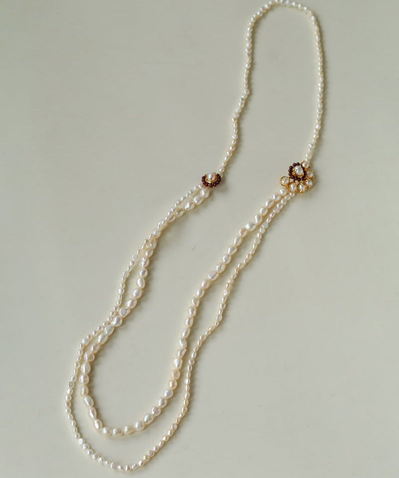 Fan - Shaped Natural Pearl Long Necklace | Vintage Layered Statement Necklace - floysun