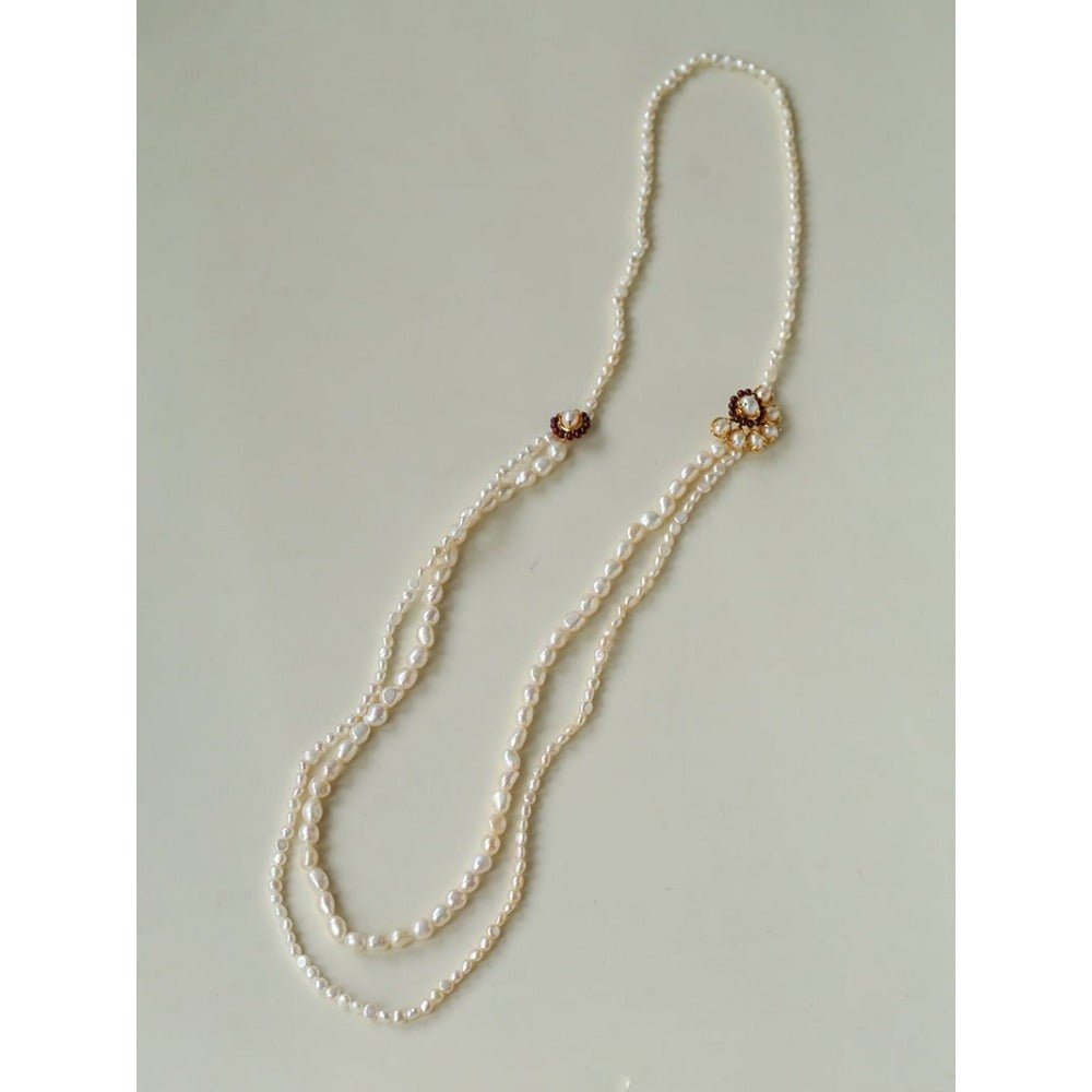 Fan-Shaped Natural Pearl Long Necklace | Vintage Layered Statement Necklace - floysun