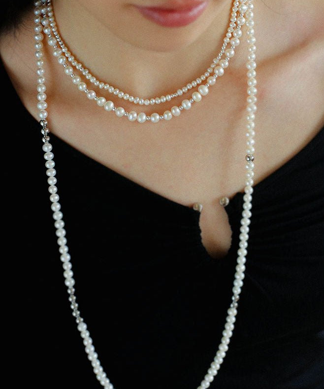 Fashion Freshwater Pearl Long Silver Necklace - floysun