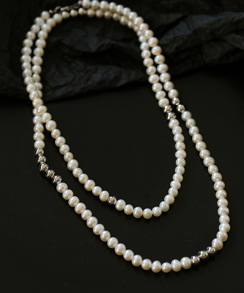 Fashion Freshwater Pearl Long Silver Necklace - floysun