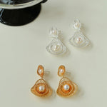 Fashionable Hollow Ripple Double Pearl Earrings - floysun