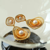 Fashionable Hollow Ripple Double Pearl Earrings - floysun