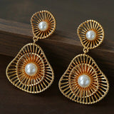 Fashionable Hollow Ripple Double Pearl Earrings - floysun