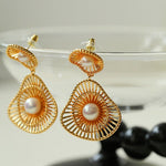 Fashionable Hollow Ripple Double Pearl Earrings - floysun