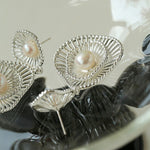 Fashionable Hollow Ripple Double Pearl Earrings - floysun