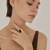 Art Design Rutilated Quartz Black Onyx Open Adjustable Ring
