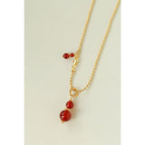 Collier pendentif gourde avec œil de tigre ou agate rouge ajustable