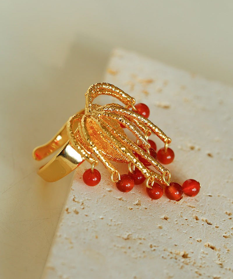 Firework Blossom Pearl Red Agate Rings - floysun