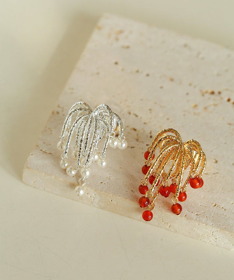 Firework Blossom Pearl Red Agate Rings - floysun