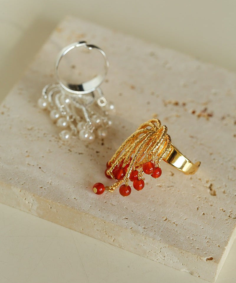 Firework Blossom Pearl Red Agate Rings - floysun