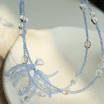 Fireworks Bloom Double - Layer Necklace - Blue Crystal Choker with Clear Quartz - floysun