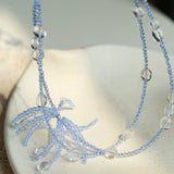 Fireworks Bloom Double - Layer Necklace - Blue Crystal Choker with Clear Quartz - floysun