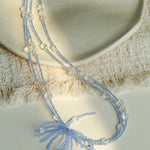 Fireworks Bloom Double - Layer Necklace - Blue Crystal Choker with Clear Quartz - floysun