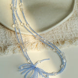 Fireworks Bloom Double - Layer Necklace - Blue Crystal Choker with Clear Quartz - floysun