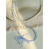 Fireworks Bloom Double-Layer Necklace - Blue Crystal Choker with Clear Quartz - floysun