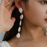 Flat Round Freshwater Baroque Long Drop Earrings-Large - floysun